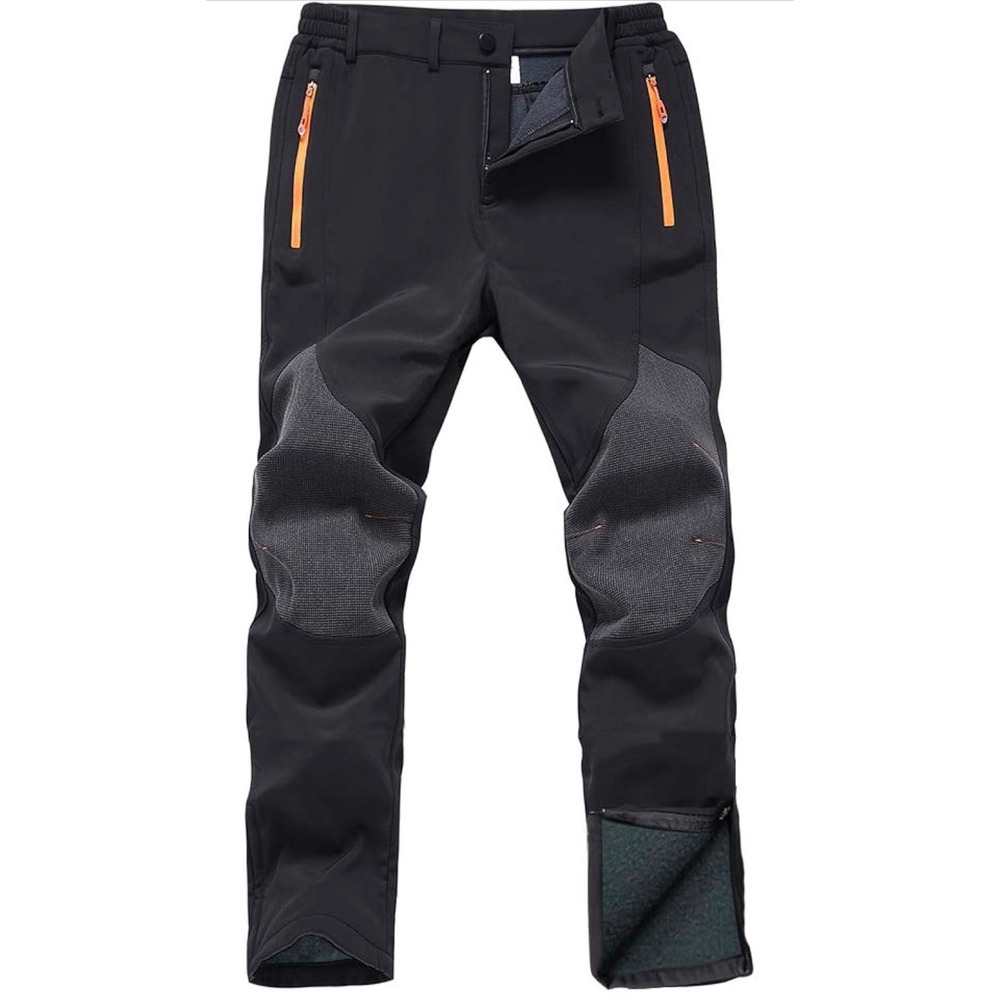 Gash Hao Mens Softshell Fleece Lined Hiking Snow Pants Black Waterproof 36x30